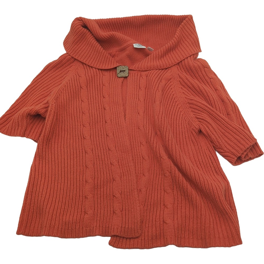 Cato Woman Burnt Orange Cable Knit Shawl Collar Sweater Short Sleeve 18/20W